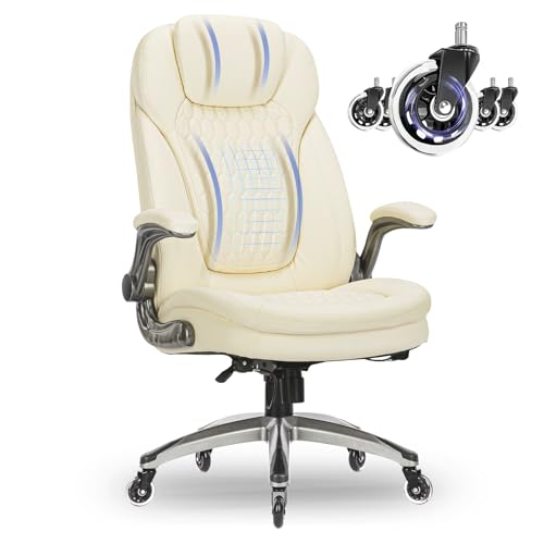 Executive Office Chair-Ergonomische Computer-Schreibtisch Stuhl mit Upgraded Caster für Swivel, hohe zurück Bürostuhl mit gepolsterten Flip-up-Arme, Elfenbein Executive Office Chair-Ergonomische Computer-Schreibtisch Stuhl mit Upgraded Caster für Swivel, hohe zurück Bürostuhl mit gepolsterten Flip-up-Arme, Elfenbein von COLAMY