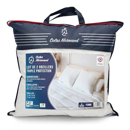 COLAS NORMAND 2 Feste Kissen, 60 x 60 cm, 100% Baumwolle, GreenHome®-Behandlung gegen Milben, Mücken und Bettwanzen von COLAS NORMAND