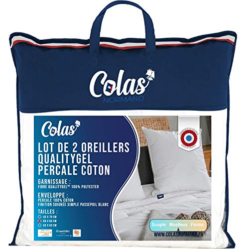 COLAS NORMAND - 2er Set Qualitygel Perkal Kissen 100% Baumwolle - weich - 60 x 60 cm - Zervikalstütze - Memory Sensation - Hotelqualität - weich - Französisch Made - Weiß 73130206 von COLAS NORMAND