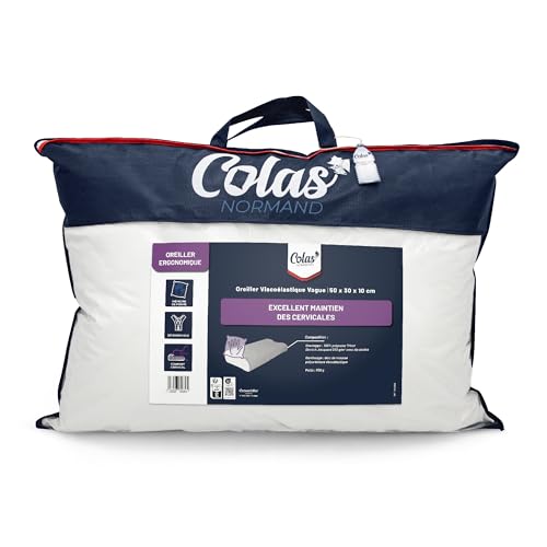 COLAS NORMAND - Ergonomisches Kissen in Welle – Memory-Schaum – 50 x 30 x 10 cm – viskoelastischer Polyurethan-Schaum – 100% Polyester Strick-Stretch mit einem Reißverschluss von COLAS NORMAND