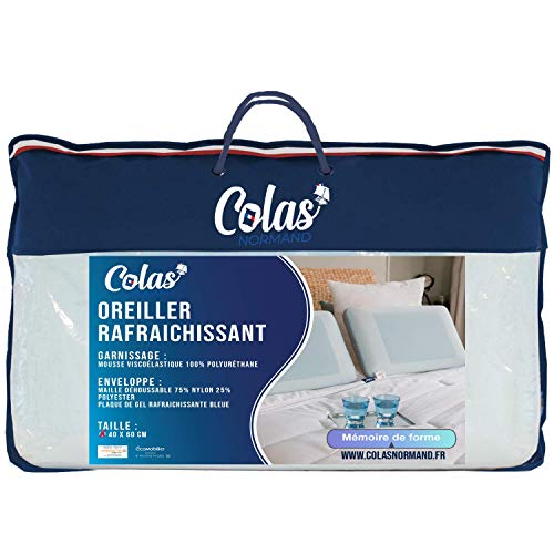 COLAS NORMAND Kissen aus Memory-Schaumstoff, 40 x 60 cm, ergonomisch, wärmeregulierend, Sommer- und Wintergesicht, Memory-Schaum, Abnehmbarer Bezug, waschbarer Bezug von COLAS NORMAND