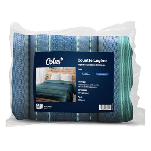 COLAS NORMAND Leichte Bettdecke – 240 x 220 cm – Bedruckt mit Smaragd-Karos – Bezug 100% Mikrofaser Polyester – Füllung 100% Polyester von COLAS NORMAND
