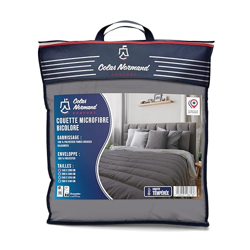 COLAS NORMAND Steppdecke, temperiert, zweifarbig, grau, 100% Polyester-Mikrofaser, Füllung: silikonisierte Hohlfasern, 140 x 200 cm, pfirsichhaut-Haptik, modisches Design von COLAS NORMAND