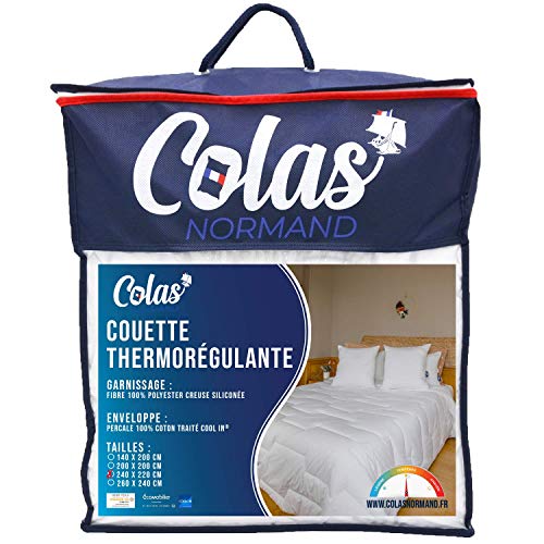 COLAS NORMAND Thermo-regulierende Steppdecke, temperiert, 240 x 220 cm, Schweiß ableitend, optimale Belüftung, 100% Baumwolle, Perkal, Fresh Feel, französisch von COLAS NORMAND