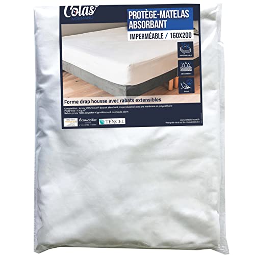 COLAS NORMAND | Wasserdichter Matratzenschoner, 160 x 200 cm, Lyocell Tencel® Fasern, atmungsaktiv und strapazierfähig, saugfähig, 33 cm, 100% Polyester von COLAS NORMAND
