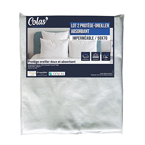 COLAS NORMAND | Wasserdichtes Kissenschutz-Set | 50 x 70 cm | Lyocell Tencel® Fasern atmungsaktiv und widerstandsfähig | saugfähig | maschinenwaschbar bei 60 °C von COLAS NORMAND