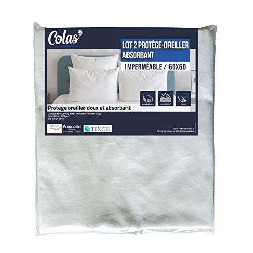 COLAS NORMAND | Wasserdichtes Kissenschutz-Set | 60 x 60 cm | Lyocell Tencel® Fasern atmungsaktiv und widerstandsfähig | saugfähig | maschinenwaschbar bei 60 °C von COLAS NORMAND