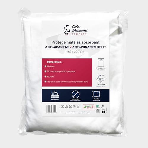 Colas Normand - Matratzenschoner, 160 x 200 cm – saugfähig & atmungsaktiv – Molton 75% recycelte Baumwolle – Anti-Milben & Anti-Planen GreenTouch, 160 x 200 cm Colas Normand - Matratzenschoner, 160 x 200 cm – saugfähig & atmungsaktiv – Molton 75% recycelte Baumwolle – Anti-Milben & Anti-Planen GreenTouch, 160 x 200 cm von COLAS NORMAND