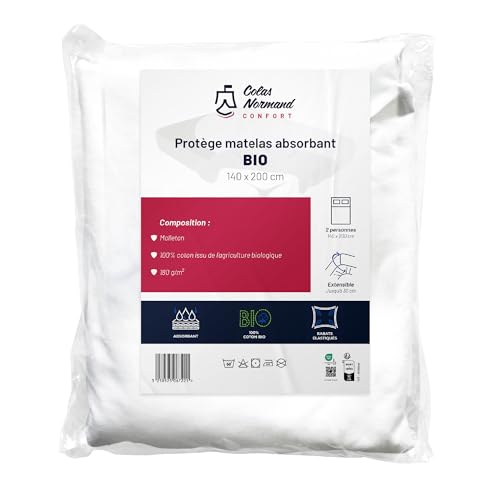 Colas Normand - Matratzenschoner, 90 x 200 cm, Molton, 100% Bio-Baumwolle, saugfähig & weich, Öko-Tex – waschbar bei 60 °C, 140 x 200 cm von COLAS NORMAND