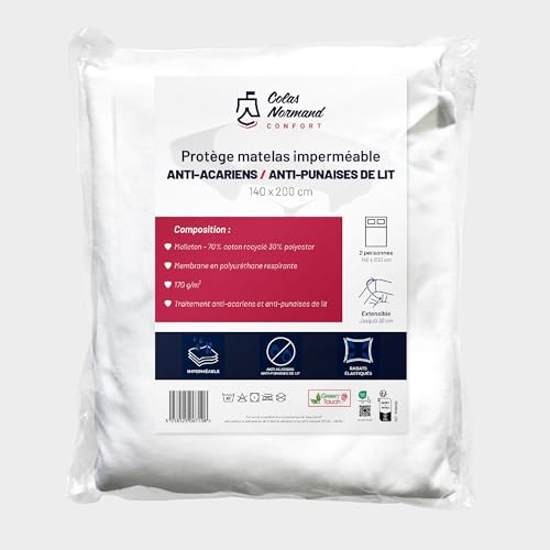 Colas Normand - Matratzenschoner 140 x 200 cm – wasserdicht & atmungsaktiv – Molton 70% recycelte Baumwolle – Anti-Milben & Anti-Planen GreenTouch, 140 x 200 cm von COLAS NORMAND
