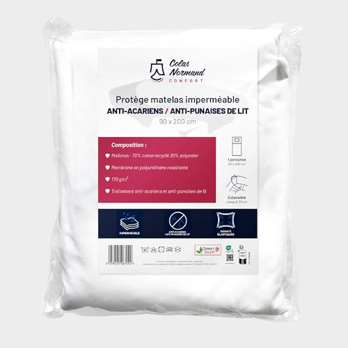 Colas Normand - Matratzenschoner 90 x 200 cm – wasserdicht & atmungsaktiv – Molton 70% recycelte Baumwolle – gegen Milben & Bettwanzen, GreenTouch, 90 x 200 cm von COLAS NORMAND