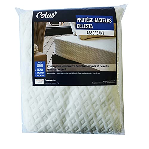 Colas Normand Celesta Matratzenschoner, saugfähig, 90 x 190 cm, 100% recyceltes Polyester, hypoallergen, weicher Hut, 25 cm von COLAS NORMAND