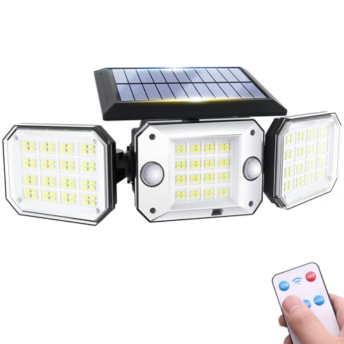 COLBOR Solarlampe für Außen mit Bewegungsmelder, 224 LED Solar Wandleuchte mit Fernbedienung 2000mAh Drehbare Solarstrahler für Außen 3 Modi IP65 Wasserdicht, Solarlampe-Außen-LED-Wandleuchte-Solar von COLBOR