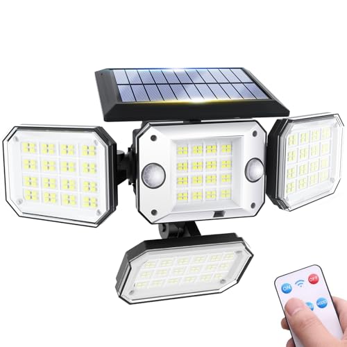 COLBOR Solarlampe für Außen mit Bewegungsmelder, LED Solarstrahler für Außen mit Fernbedienung 2000mAh Drehbare 296 LED Solar Wandleuchte 3 Modi IP65 Wasserdicht, Solarlampe-Außen-LED-Solar-Leuchte von COLBOR