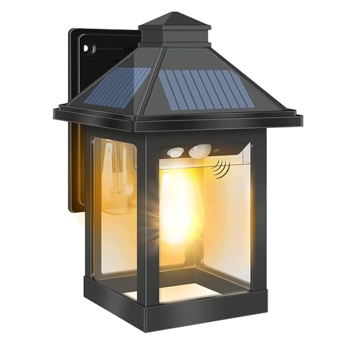 COLBOR Solarlampen für Außen, LED Solar Vintage Licht mit Bewegungsmelder 3 Modi IP65 Wasserdicht für Garage Garten Hof Terrasse (1 Pcs), Solarlampen-Außen-Solar-LED-Licht von COLBOR