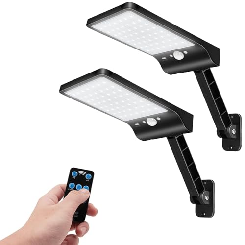 COLBOR Solarlampen für Außen mit Bewegungsmelder, 56 LED Solarleuchte mit Fernbedienung 3 Modi IP65 Wasserdicht 2200mAh Solar Strahler 2 PCS Schwarz, Solarlampe-Außen-Bewegungsmelder-LED-Sstrahler von COLBOR