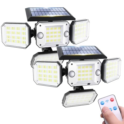 COLBOR Solarlampen für Außen mit Bewegungsmelder, Solar Wandleuchte mit Fernbedienung 2000mAh 3 Modi 296 LED Solar Strahler Außen Drehbare IP65 Wasserdicht 2PCS, Solarlampen-Außen-LED-Solar-Strahler von COLBOR