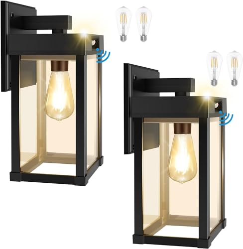 Solarlampen für Außen mit Bewegungsmelder, COLBOR 2Pcs Moderne Aussenwandleuchte 3 Modi IP65 Wasserdicht mit Glühbirnen für Garage Garten Hof Terrasse, Solarlleuchte-Außen-Bewegungsmelder-Licht-Solar von COLBOR