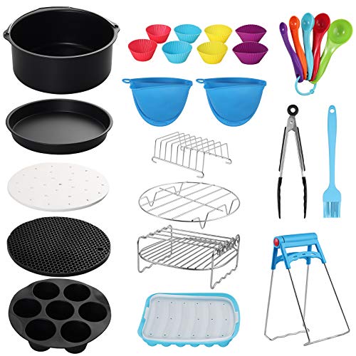 COLFULINE 16PCS Heißluftfritteuse Zubehör, 8 Zoll Airfryer Zubehör Set Ø20 cm Brotbackkorb Pizzapfanne Silikonmatte Grillständer für 4 Liter Luftfritteuse XL XXL Gowise Phillips Cozyna von COLFULINE