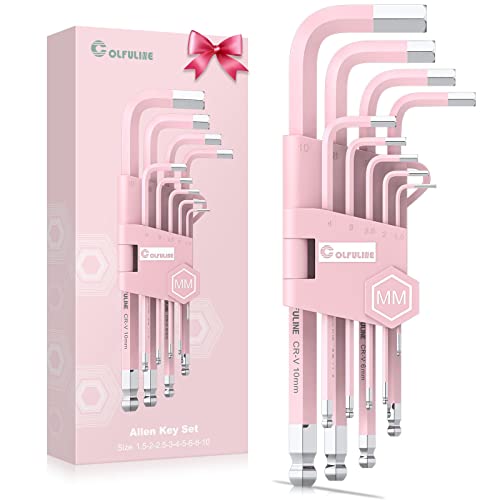 COLFULINE 9PCS Innensechskant Satz, Profi Innensechskantschlüssel Satz Kugelkopf HX 1,5mm-10mm, Sechskantschlüssel Set klein und kompakt in Kunststoffclip, Rosa Werkzeuge Geschenke für Damen Frau von COLFULINE