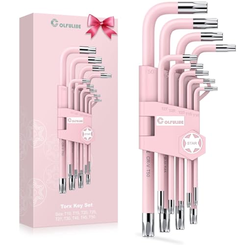 COLFULINE 9PCS Innensechskant Satz, Profi Innensechskantschlüssel Satz Torx Set T10-T50, CRV Sechskantschlüssel Set klein und kompakt in Kunststoffclip, Rosa Geschenke für Frau Geburtstag Weihnachten von COLFULINE