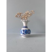 Vintage Majolika Geriffelte Rand Floral Handbemalte Vase.posey Vase von COLLATEANDCURATE