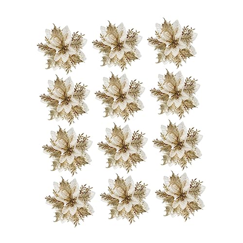 COLLBATH 1 Satz 12 Künstliche Blumen Mit Glitzerpuder Stoff Und Kunststoff Weihnachtsbaumschmuck Dekoration Für Hochzeit Geburtstag Party von COLLBATH