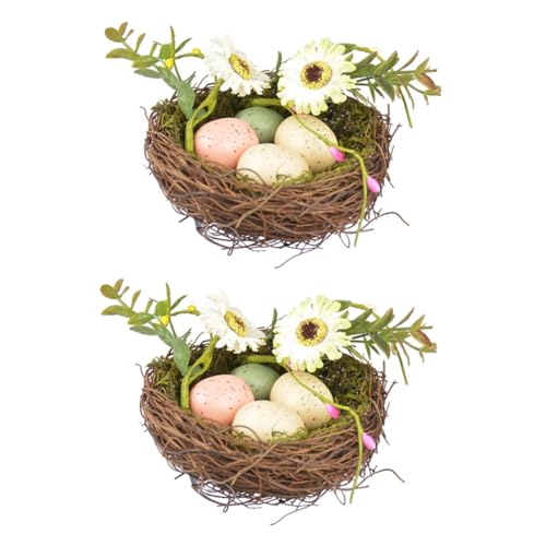 COLLBATH 2 Sätze Handgefertigtes Rustikales Osternest aus Rattan Teiliges Naturgetreue Vogelnest Dekoration für Tisch Garten Baum Handgeflochtenes Deko Accessoire von COLLBATH