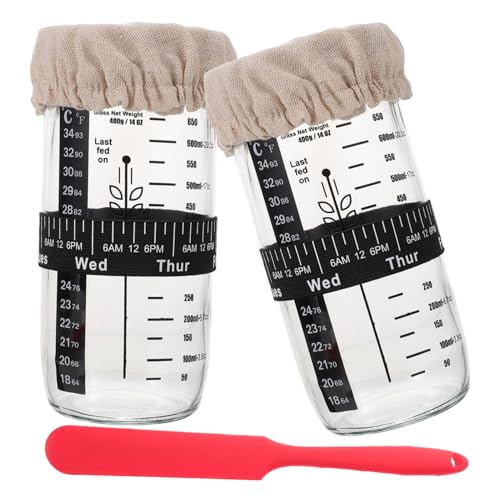 COLLBATH 2 Satz Sauerteig Glasbehälter Set mit Spatula Teiliges Set für Fermentieren von Teig für Backanfänger und Einfach zu Reinigen und Langlebig COLLBATH 2 Satz Sauerteig Glasbehälter Set mit Spatula Teiliges Set für Fermentieren von Teig für Backanfänger und Einfach zu Reinigen und Langlebig von COLLBATH