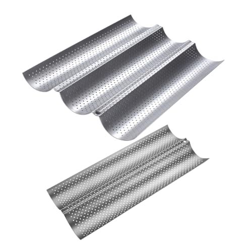 COLLBATH 2 Stück Perforierte Wiederverwendbare Backformen für Französisches Brot Backblech mit Antihaftbeschichtung für und Gewerbebereich Silber von COLLBATH