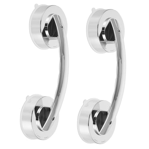 COLLBATH 2 Stück Saugnapf Türgriff Starke Fixierung Kunststoffgriff Silber für Glas Holztüren für Senioren Behinderte Einfache Befestigung Rutschfest von COLLBATH
