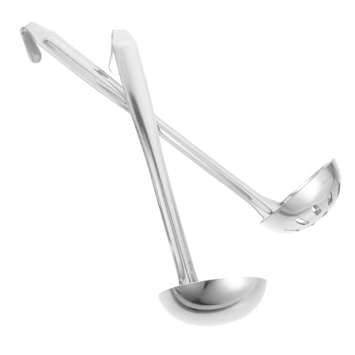 COLLBATH 2 Stück Teiliges Edelstahl Schöpflöffel und Sieblöffel mit Haken Kompakt und Rutschfest Servierbesteck für Suppen und Saucen Ergonomischer Griff Langlebig und Leicht zu Reinigen von COLLBATH