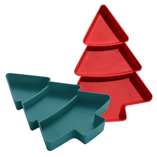 COLLBATH 2 Stück Teiliges Weihnachtsbaum Snack Serviertablett mit Fächern Dessert und Nussplatte in Grün Rot Kompakte Snackplatte für Trockenfrüchte Süßigkeiten und Festliche Anlässe von COLLBATH