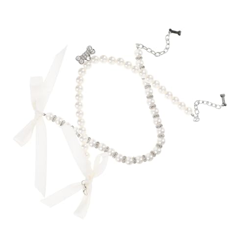 COLLBATH 2 Stück Verstellbare Perlen-haustierhalskette mit Schleifenanhänger und Knochen-Charm Leichte Farbechte Schmuckhalsbänder für Kleine Katzen und Hunde Geeignet für Feiern und Alltag von COLLBATH