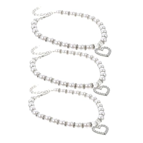 COLLBATH 3 Stück Verstellbare Hundehalsbänder mit Strassherz und Weißen Perlen Leichtes Schmuckcollier für Kleine Hunde und Katzen Komfortabel und Elegant für Geburtstagsfeiern und von COLLBATH