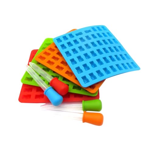 COLLBATH 4 Sätze Fach Bären Silikonform mit Tropfer Lebensmittelecht Antihaftbeschichtet für DIY Schokolade Fruchtgummi Jelly Eiswürfel Einfache Reinigung Blau Rot Grün Orange von COLLBATH