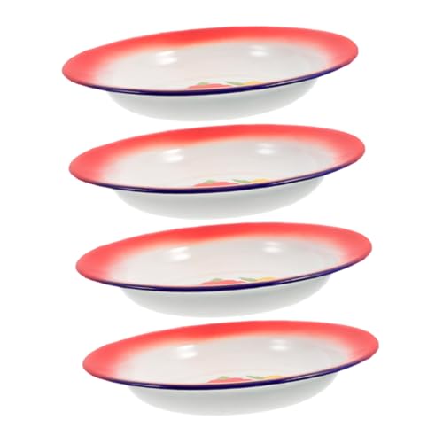 COLLBATH 4Stücke Teiliges Retro Emaille Geschirrset Runde Servierplatten aus Metall für Camping und Bbq Langlebig und Vielseitig Einsetzbar für Hot Pot und Familienfeiern von COLLBATH