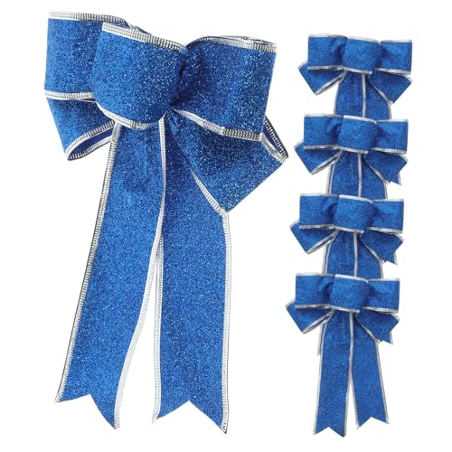 COLLBATH 5 Stück Teiliges Blaues Glitzer Weihnachtsband mit Stoffschleifen Fertige Knotenschleifen und Robustem Baumschmuck für Christbaum Tür und Tischdekoration zur Festlichen COLLBATH 5 Stück Teiliges Blaues Glitzer Weihnachtsband mit Stoffschleifen Fertige Knotenschleifen und Robustem Baumschmuck für Christbaum Tür und Tischdekoration zur Festlichen von COLLBATH