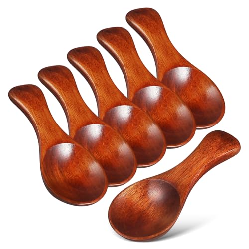 COLLBATH 6 Stück Mini Holzlöffel für Gewürzgläser und Tee Kleine Holzlöffel mit Natürlicher Maserung Vielseitige Gewürz und Teelöffel Küchenzubehör für Gewürze und Soßen von COLLBATH