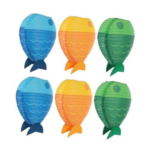 COLLBATH 6 Stück Teiliges Fischförmige Papierlaternen in Blau Grün und Gelb Dekorative Laternen für Party Festival und DIY Meeres Themen Kreative Hängelampen für Kindergarten und Wohnräume von COLLBATH