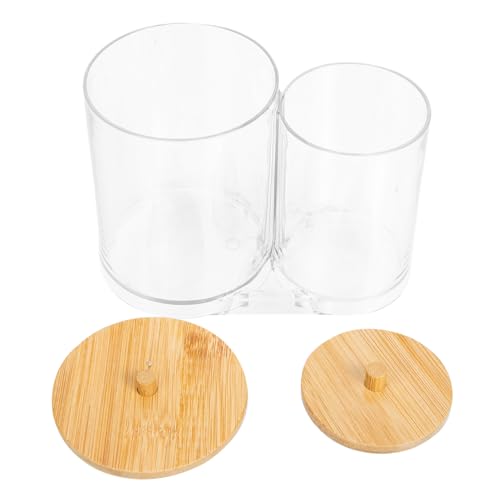 COLLBATH Cotton Swab Storage Box mit Holzdeckel Makeup Cotton Pad Organizer Kompakte Aufbewahrungsbox für Wattepads und Wattestäbchen Stapelbar Staubdicht und Platzsparend Robustes Design von COLLBATH