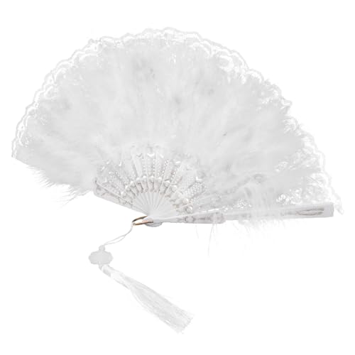COLLBATH Eleganter Damen Faltfächer mit Spitzenbesatz und Federn Faltbarer Handfächer Dekorativer Tanz Hochzeitsfächer Tragbarer Vintage Handventilator für Sommer und Cosplay COLLBATH Eleganter Damen Faltfächer mit Spitzenbesatz und Federn Faltbarer Handfächer Dekorativer Tanz Hochzeitsfächer Tragbarer Vintage Handventilator für Sommer und Cosplay von COLLBATH
