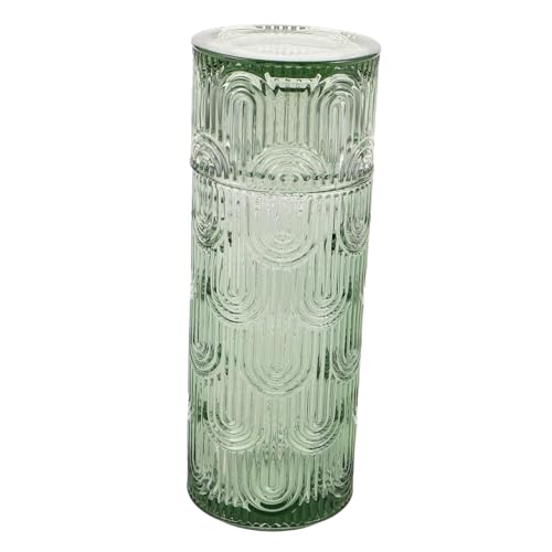 COLLBATH Embossed Glas Wasserbehälter Set mit Trinkbecher Klarer Kaltwasserbehälter und Becher Vielseitig für Saft Milch Mundspülung Kompakt für Nachttisch und Kleine Haushalte von COLLBATH
