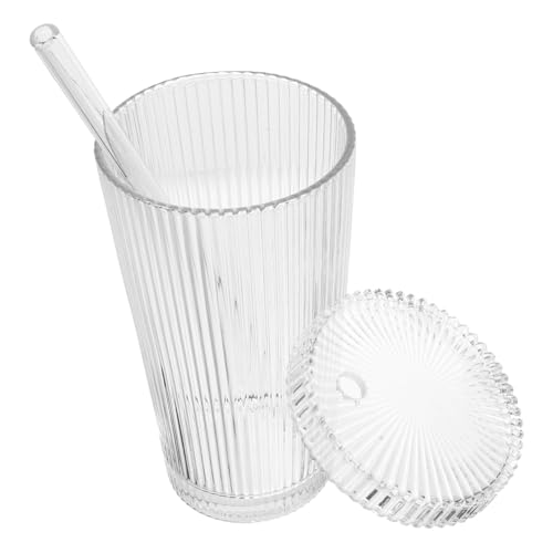 COLLBATH Gestreifte Glasbecher Mit Deckel Und Strohhalm Trinkgläser Aus Borosilikatglas Geeignet Für Saft Kaffee Und Tee von COLLBATH