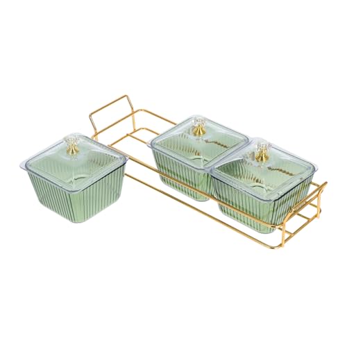 COLLBATH Geteiltes Serviertablett mit Deckel und Goldfarbenem Gestell Geteilte Snackschale Multifunktional als Obst und Vorspeisenteller Abnehmbare Fächer Grün Tragbar und Wiederverwendbar von COLLBATH