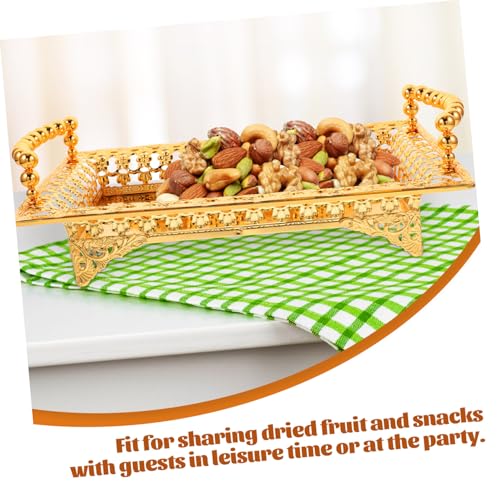 COLLBATH Nordisches Metall serviertablett mit Griff Goldfarbenes Leichtes Obst Snacktablett Rechteckige Obstplatte aus Hochwertigem Metall Tragbar für Picknick und Heimgebrauch von COLLBATH