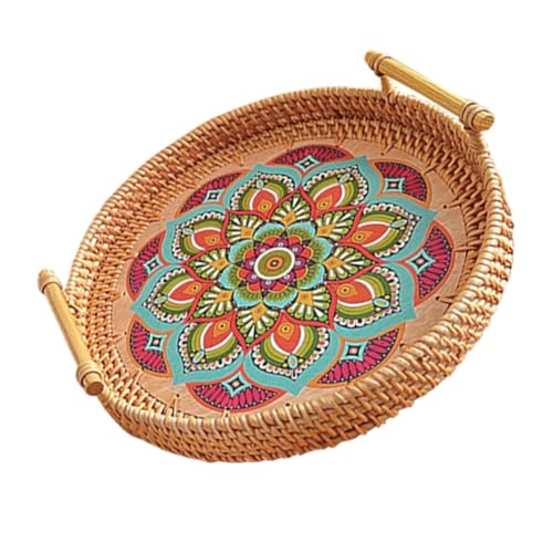 COLLBATH Rattan Brotkorb Tablett mit Griff Handgewebtes Rundes Serviertablett mit Farbigem Mandala Muster Vielseitiges Aufbewahrungstablett für Frühstück Snacks und Dekoration COLLBATH Rattan Brotkorb Tablett mit Griff Handgewebtes Rundes Serviertablett mit Farbigem Mandala Muster Vielseitiges Aufbewahrungstablett für Frühstück Snacks und Dekoration von COLLBATH