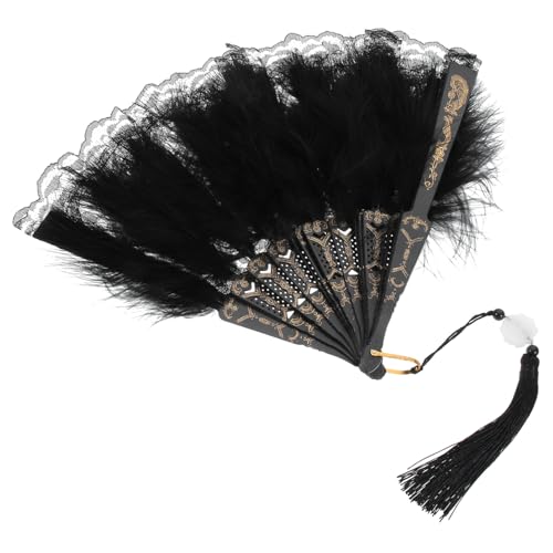 COLLBATH Vintage Spitzen-feder Faltfächer Hochzeit Brautfächer mit Quaste Eleganter Handfächer für Tanz Fotografie Party Sommeraccessoire von COLLBATH