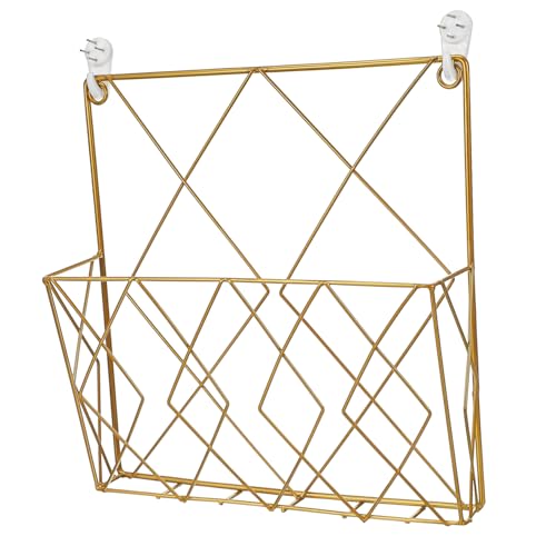 COLLBATH Wandmontierter Metall Draht Zeitschriftenhalter Platzsparendes und Broschürenregal Vielseitiger Wand Organizer für Bücher Zeitungen Comics und Akten Stabiler Goldfarbener von COLLBATH