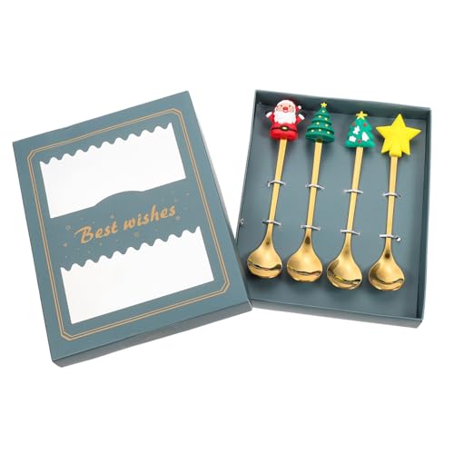 COLLBATH Weihnachtslöffel Set Dekorative Weihnachts Servierschaufeln Dessertlöffel Kleine Kaffeelöffel Süßer Dessertlöffel Kaffeemischschaufel Tragbarer Kuchenlöffel Grün Edelstahl von COLLBATH